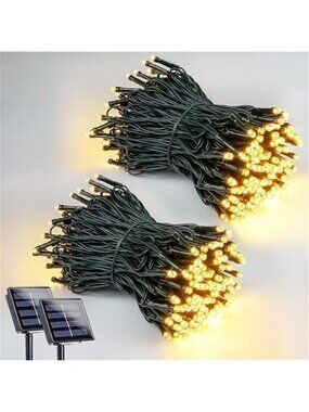 2 Pack 200 LED Solar String Lights Outdoor Waterproof 8 Modes Warm White